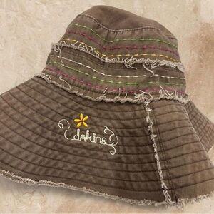 Dakine Brown Bucket Hat Floral Embroidered Boho Y2K Distressed